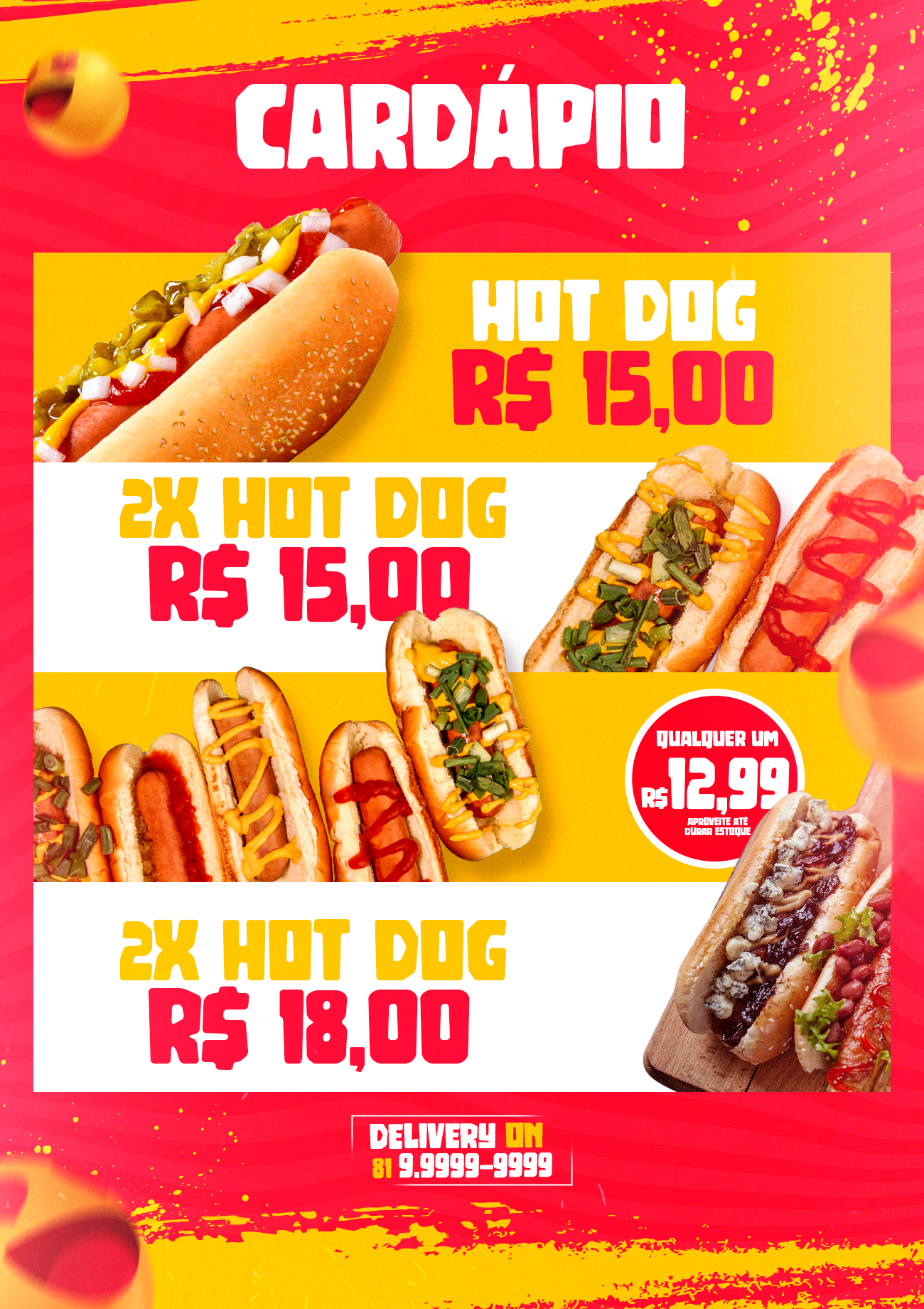 Cardápio para Hot Dog Editáveis