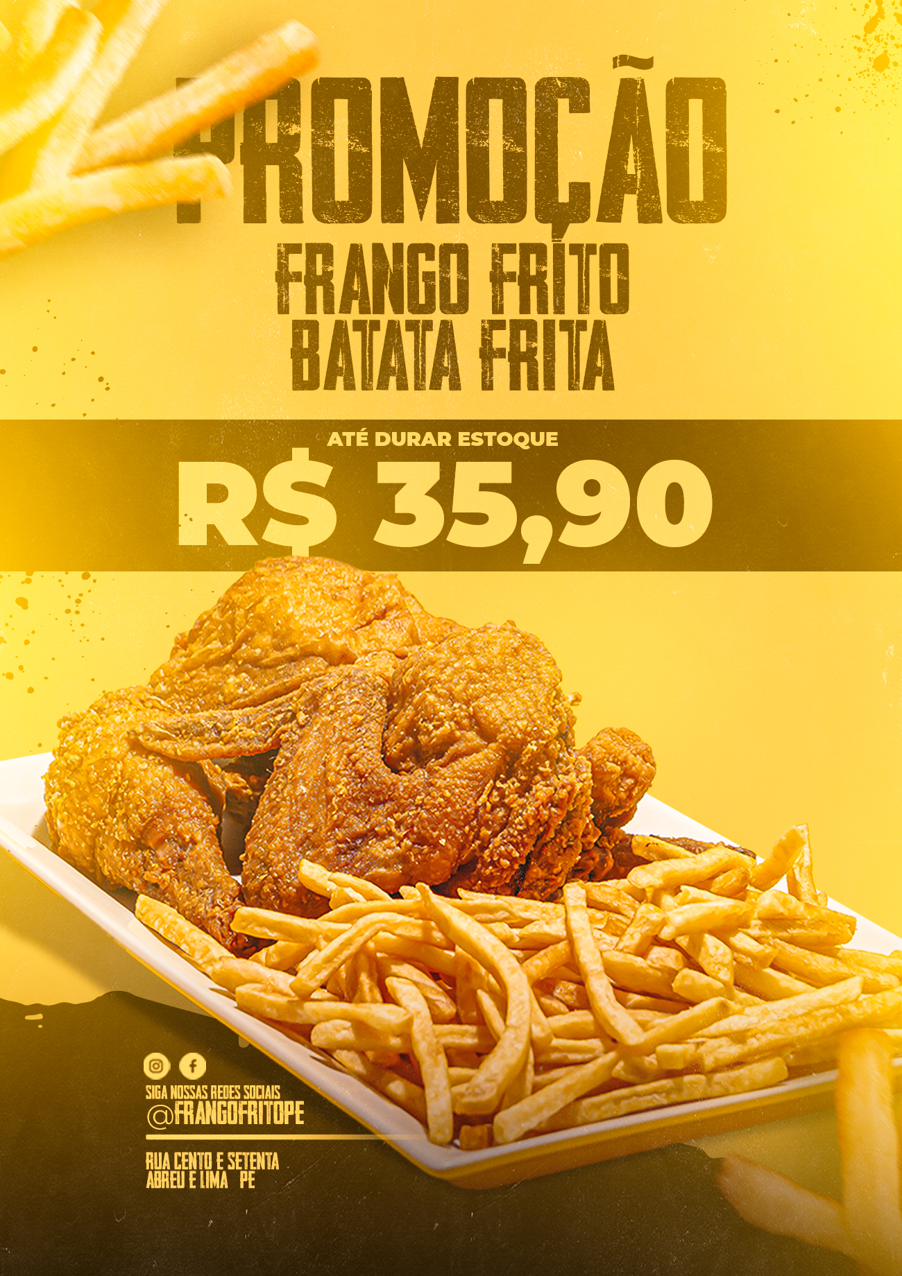 Panfleto Promoção Frango Frito e Batata Frita