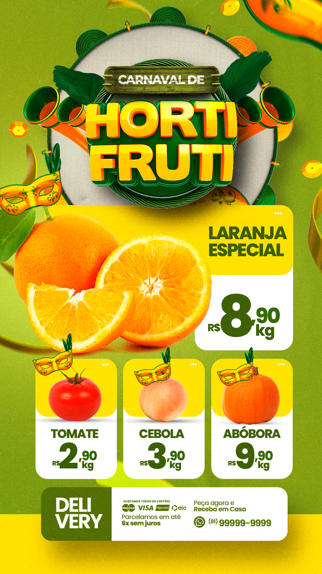 Flyer Carnaval de Hortifruti Laranja Especial