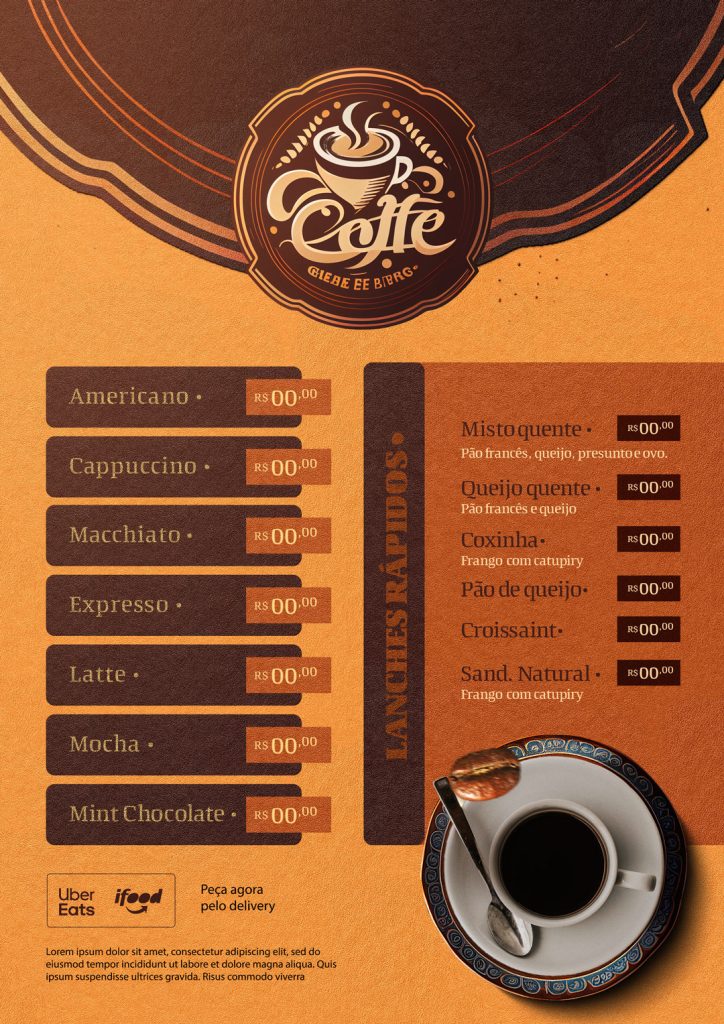 Cardápio Editável de Cafeteria