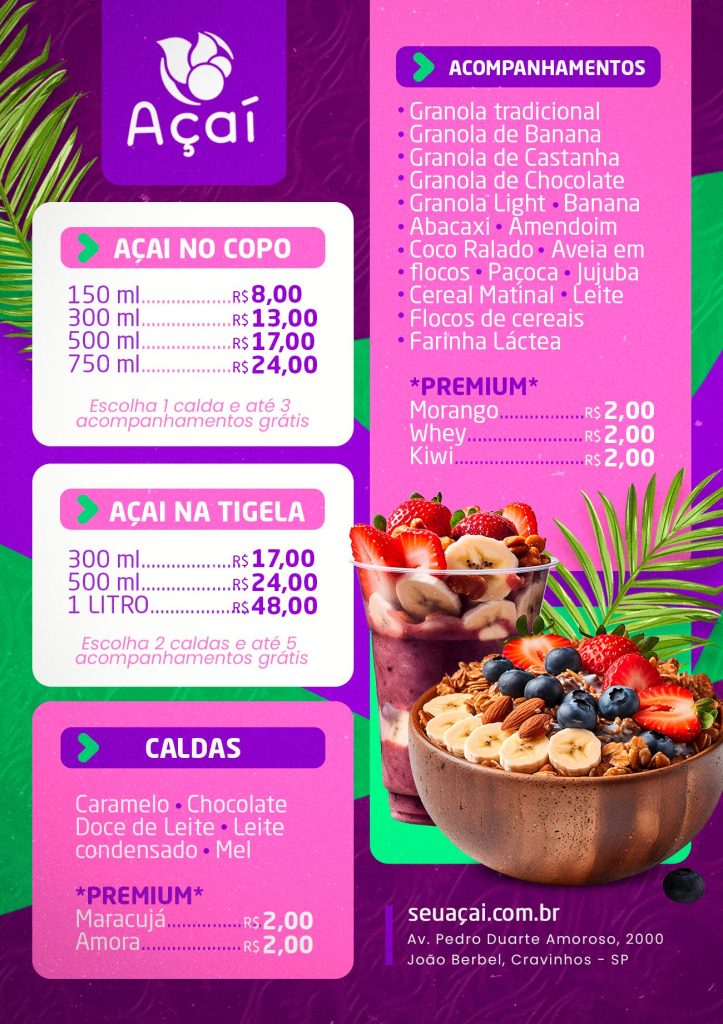 Cardápio Editável de Açaí Light - Personalize para sua Loja