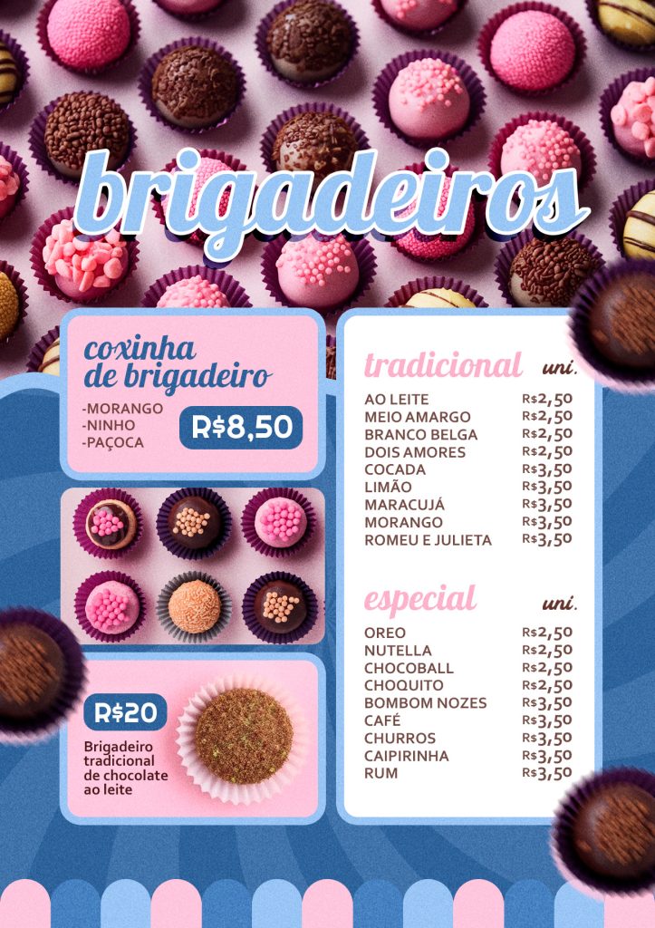 Cardápio Brigadeiro moderno Personalize para sua Doceria