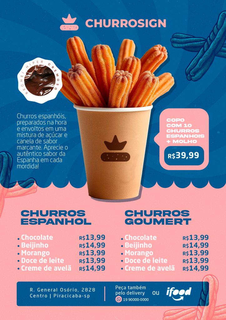 Cardápio Editável Churros Pink