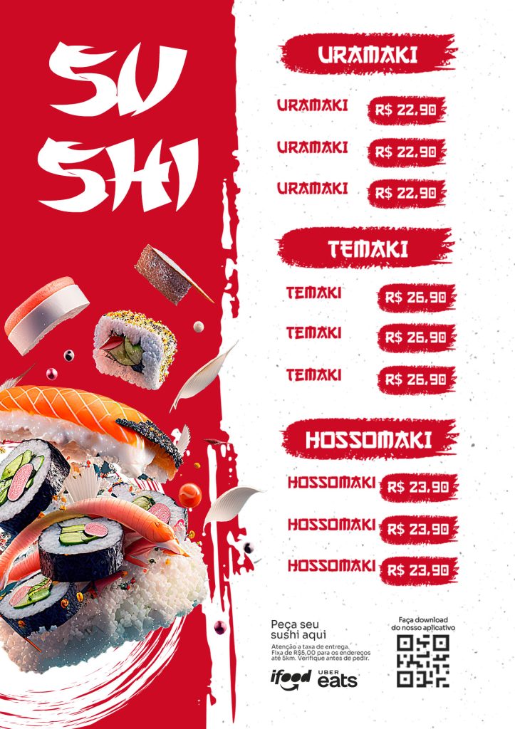 Cardápio Editável de Comida Japonesa Sushi - Personalize e Destaque Seu Negócio