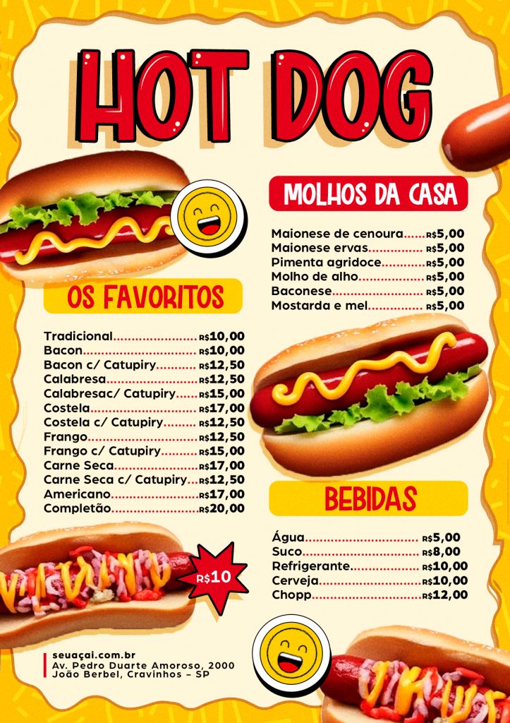 Cardápio Editável de Hot Dog