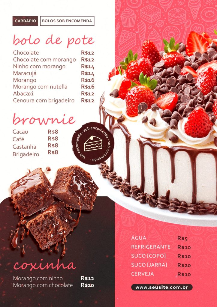 Cardápio Editável de Bolo no Pote Doceria - Personalize para seu Negócio