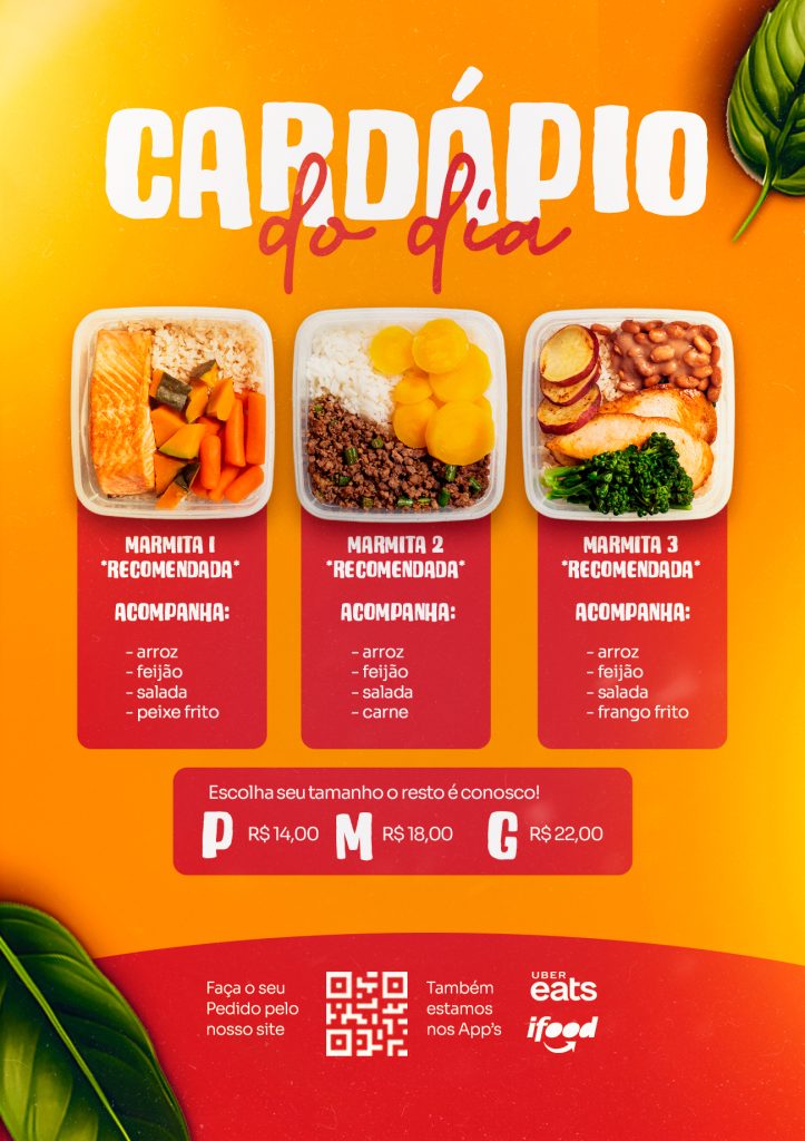 Cardápio Editável do Dia - Marmitas - Personalize para seu Restaurante