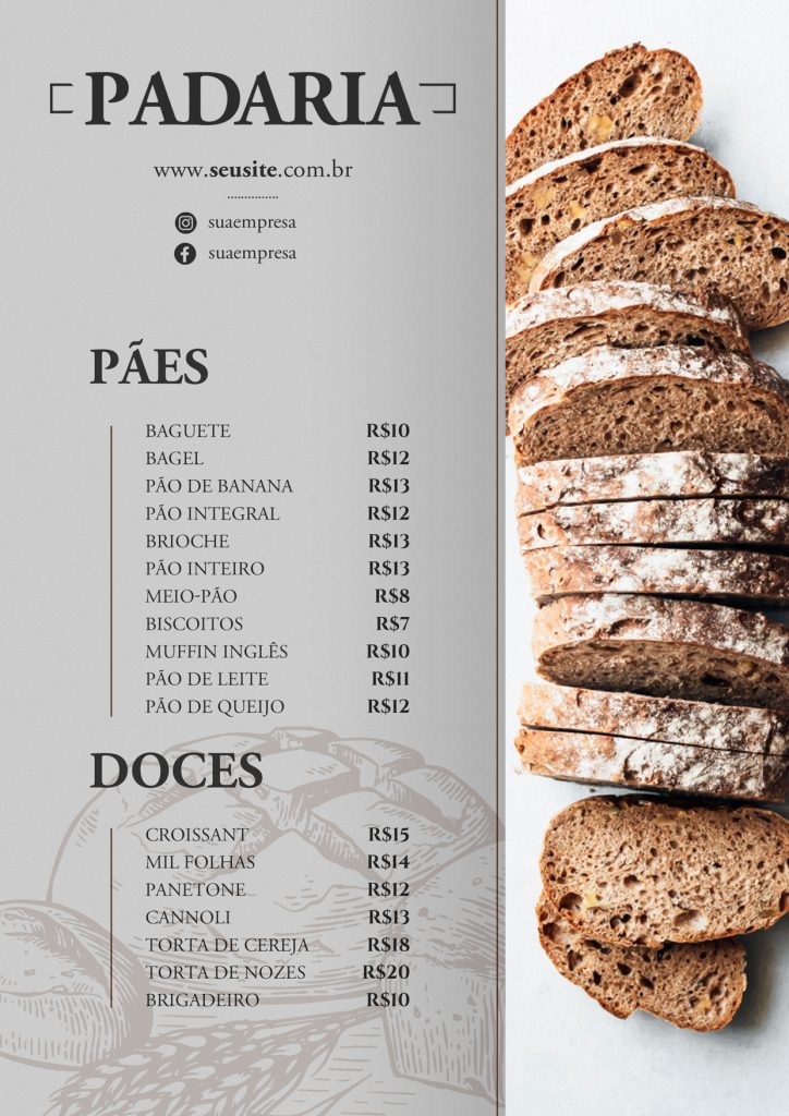 Cardápio Padaria Editável