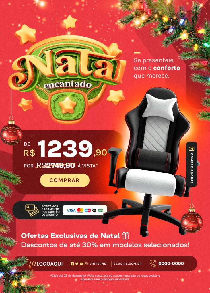 Flyer Natalino Natal Encantado Cadeira Gamer