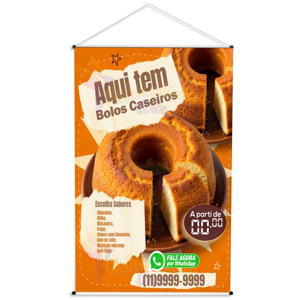 Banner Aqui tem bolos caseiros