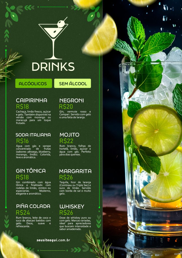 Cardápio de Drinks Green