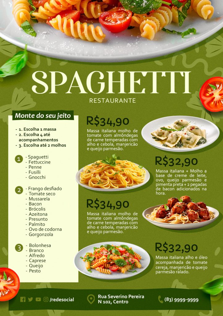 Cardápio Massas Spaghetti