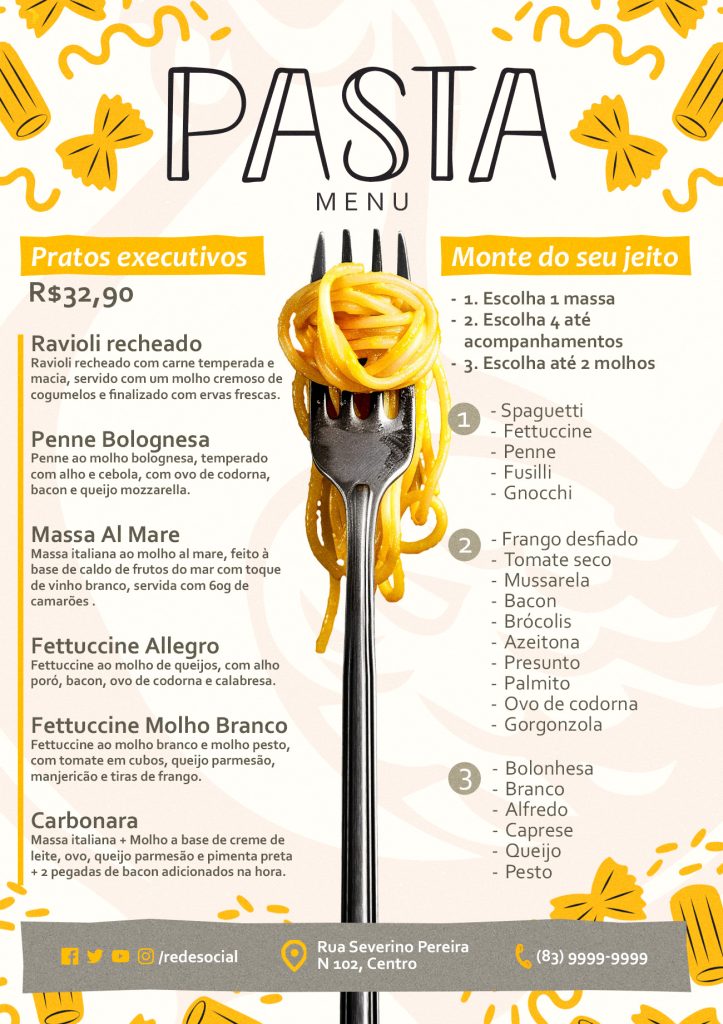 Cardápio Massas Pasta