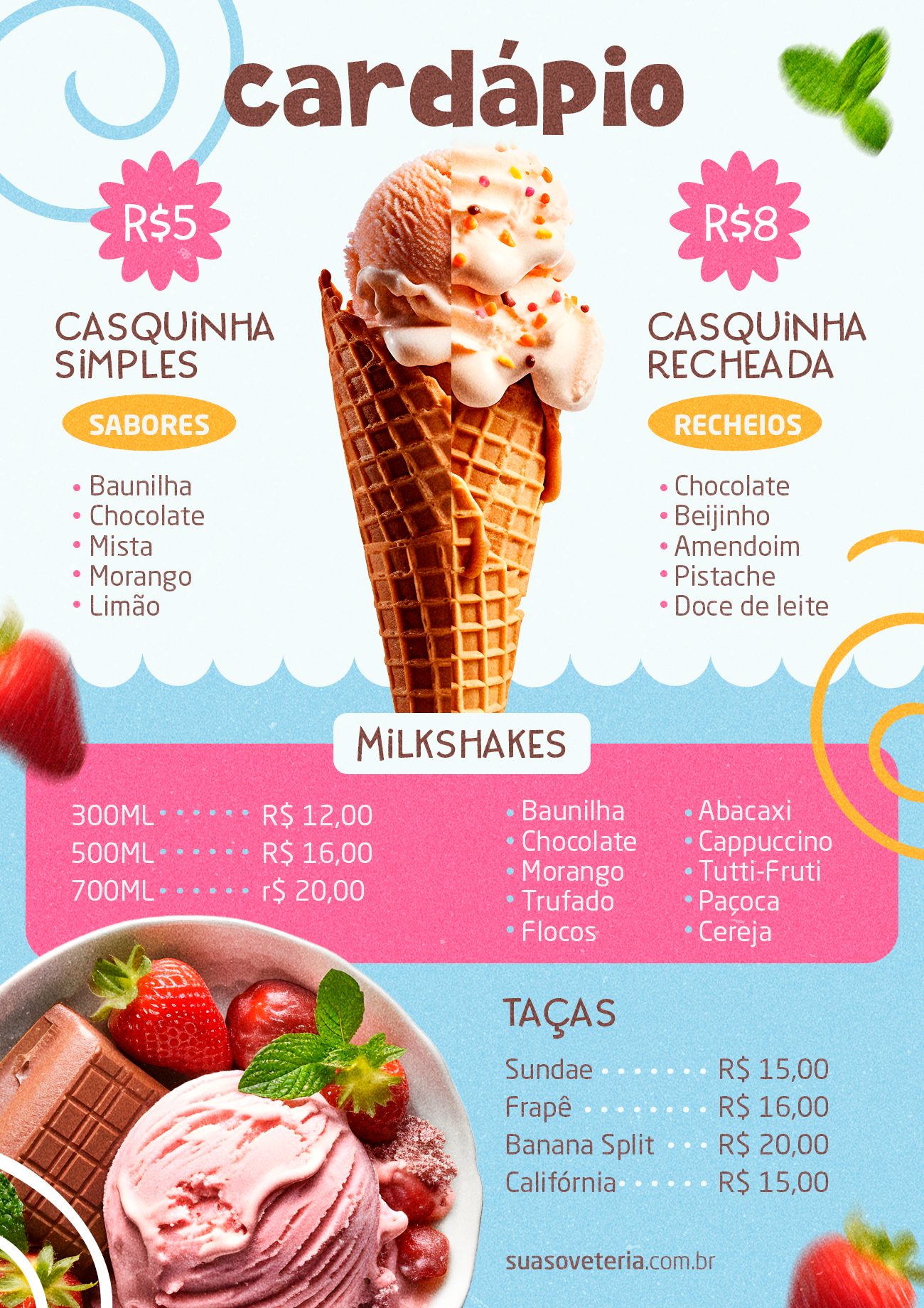 Cardápio De Sorveteria Casquinha