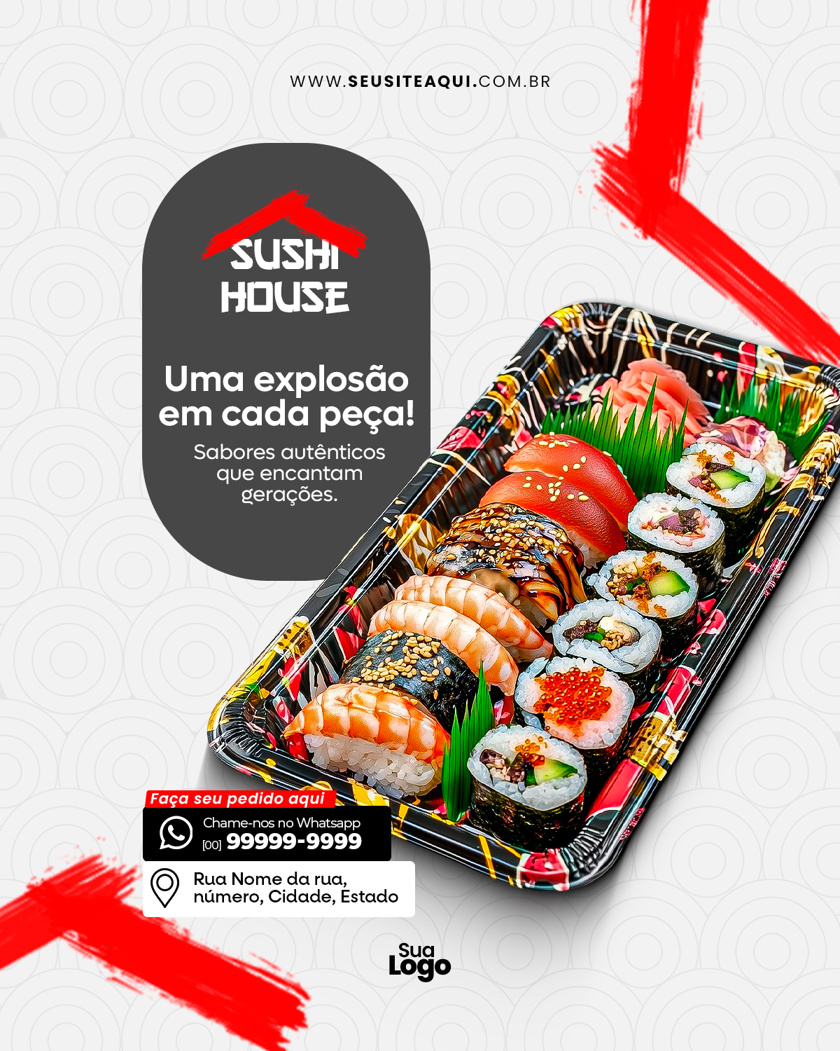 Flyer Restaurante comida Japonesa Explosão em cada pedaço