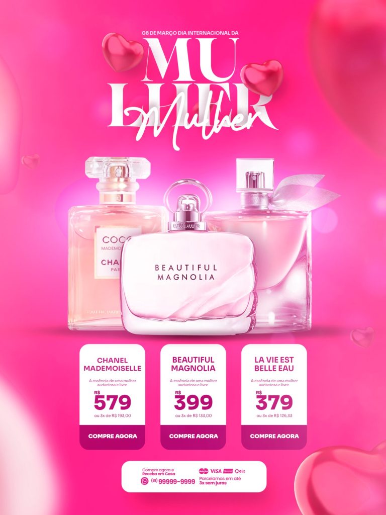 Flyer Perfumaria mulher 2 corações