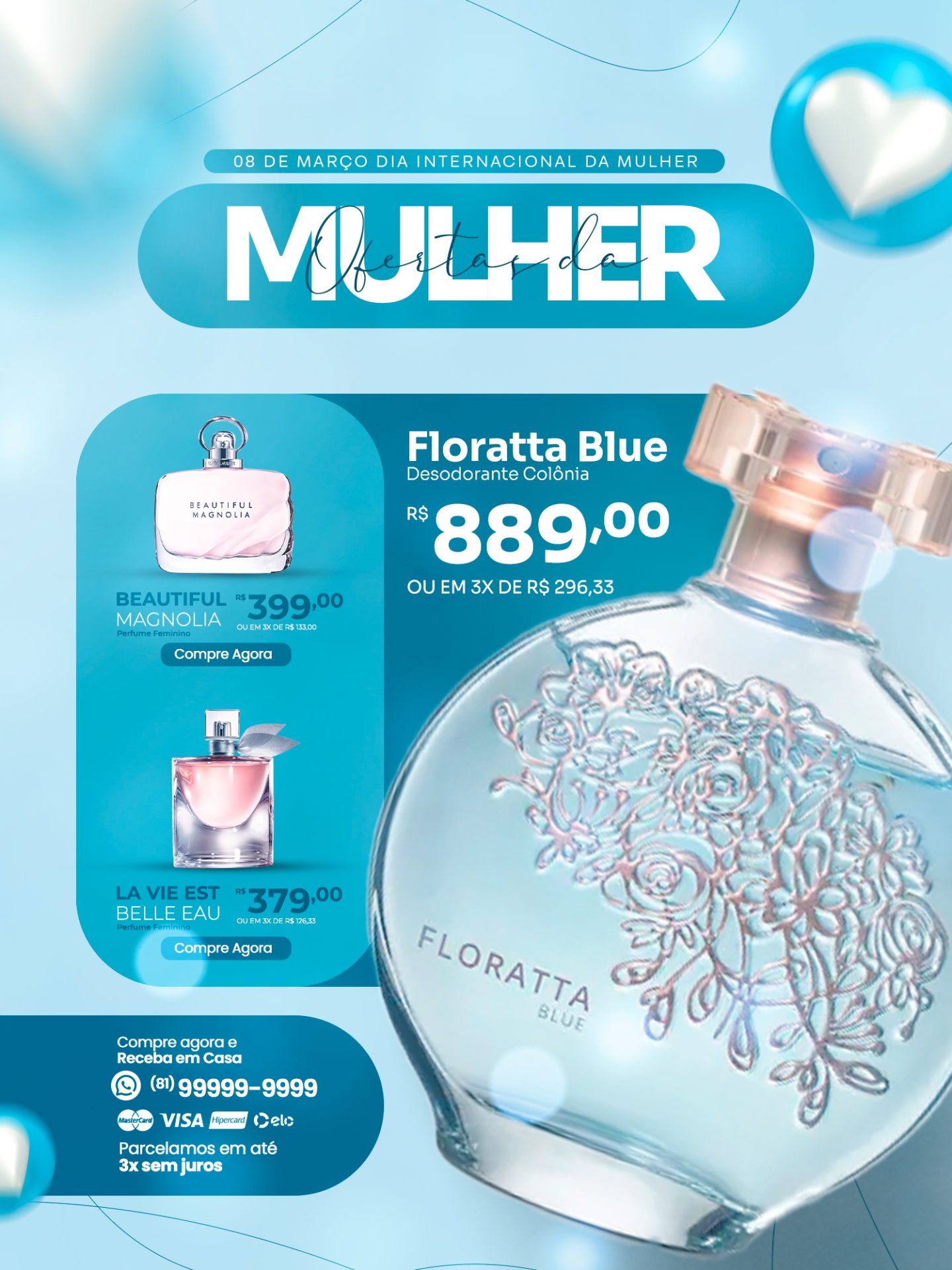 Flyer Perfumaria mulher Forata Blue