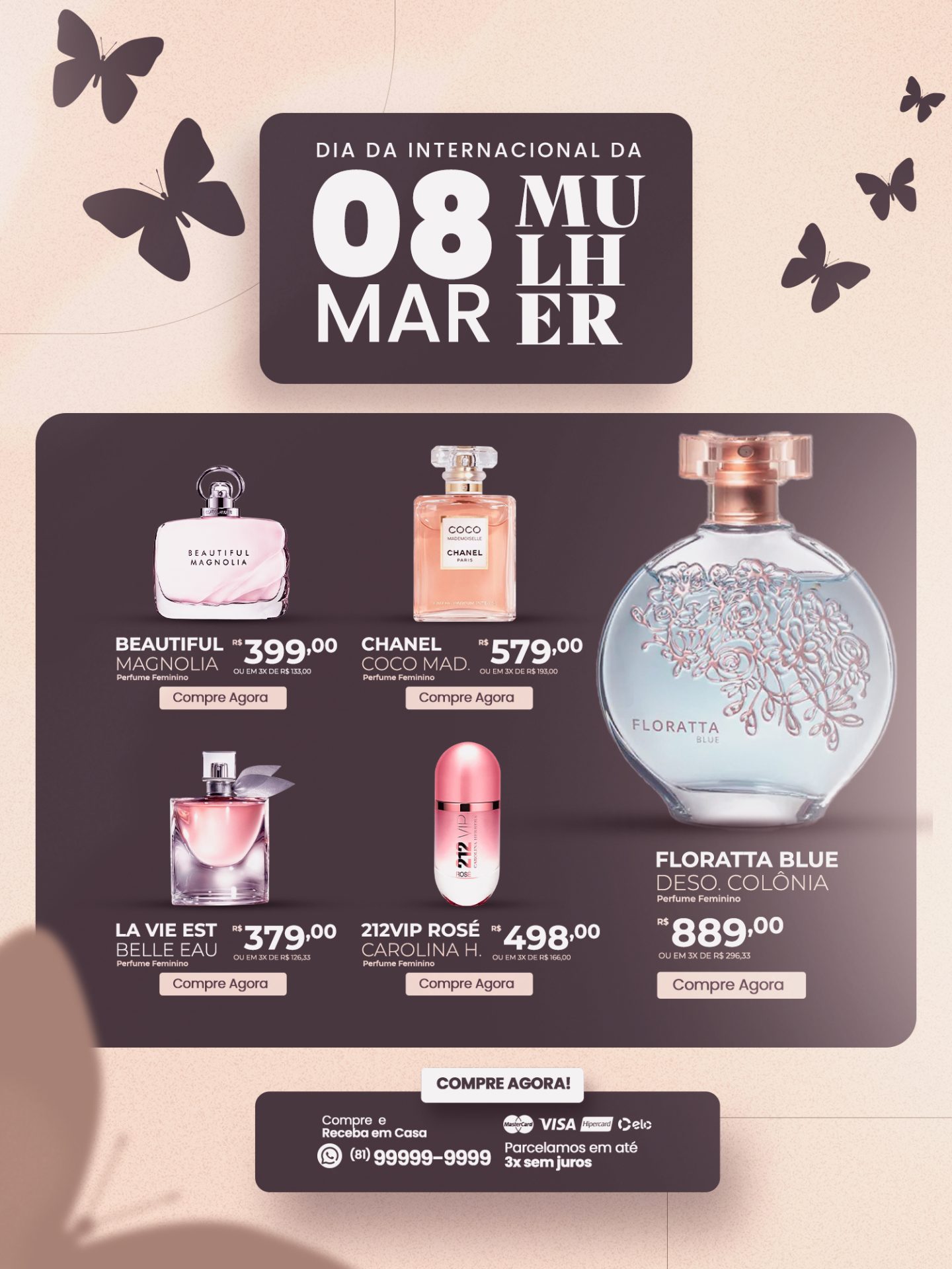 Flyer Perfumaria mulher Borboletas