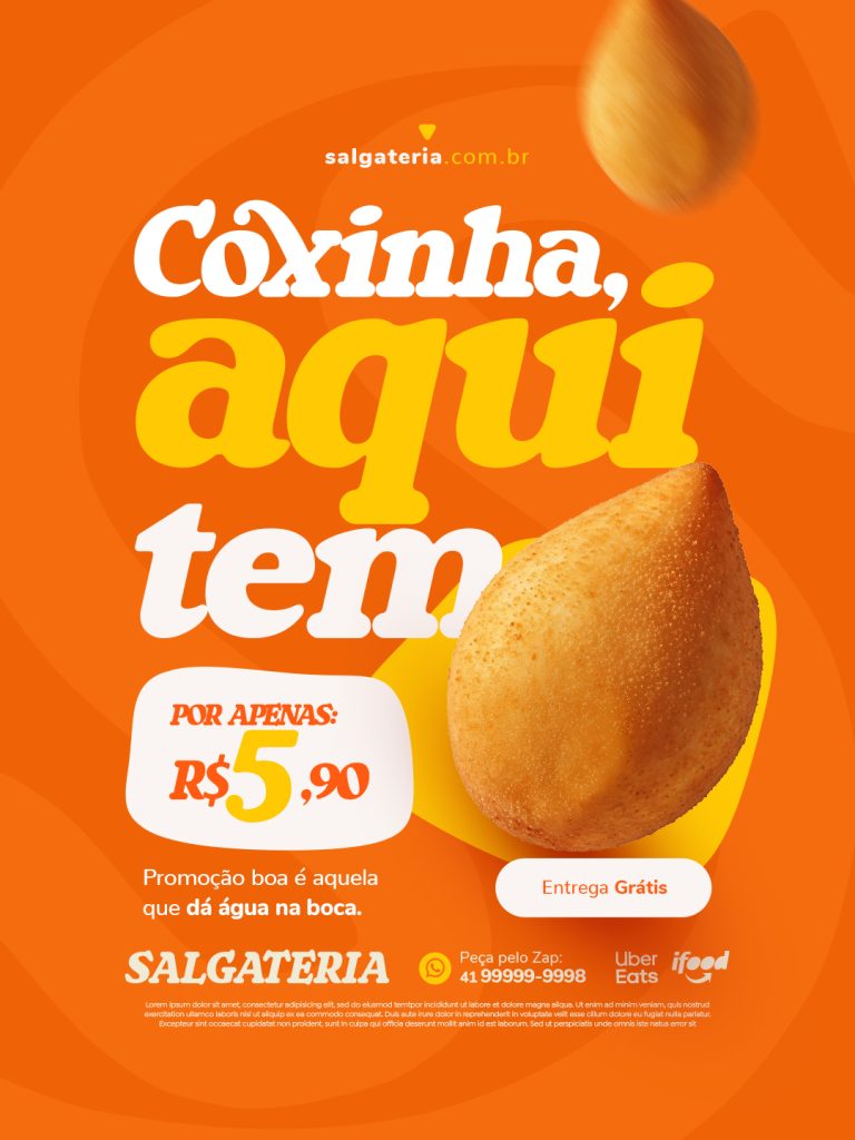 Flyer coxinha aqui tem